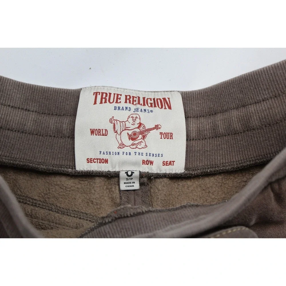 True Religion Sweatpants Men's Small Brown Big T Straight Leg Drawstring Track